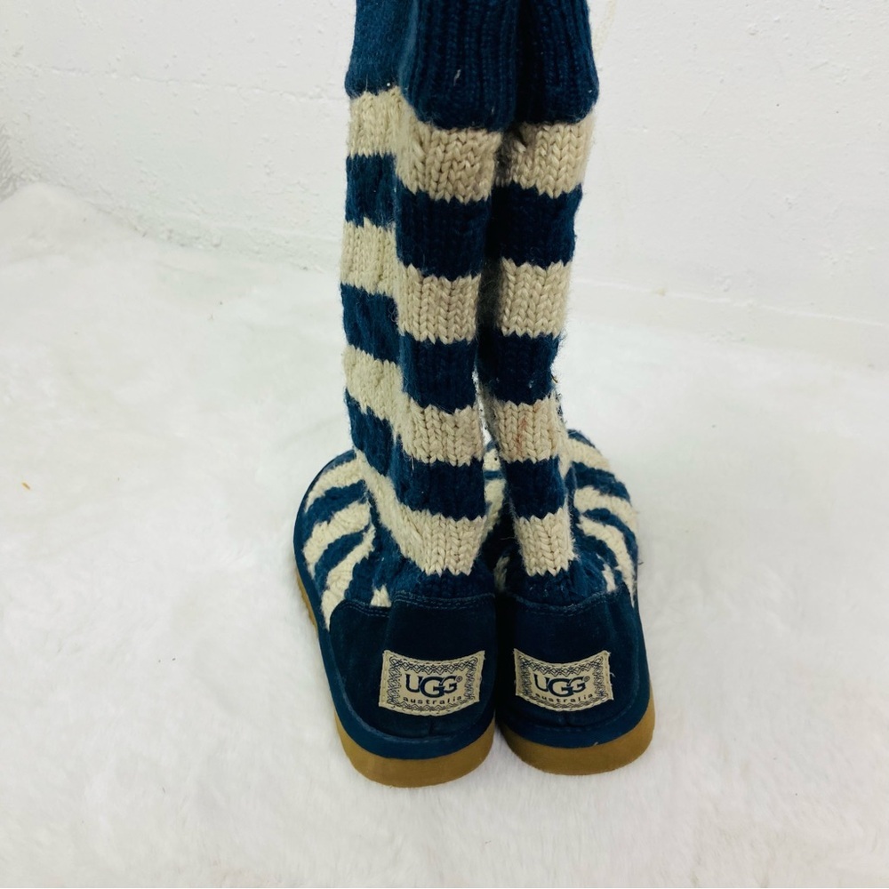 UGG Navy & cream Striped Knit Boots cable-knit upper and a shearling-lined base - Picture 12 of 14